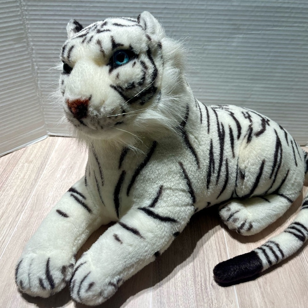 Vintage JIC White Tiger Plush Stuffed Animal – Realistic Big Cat Toy 17”
